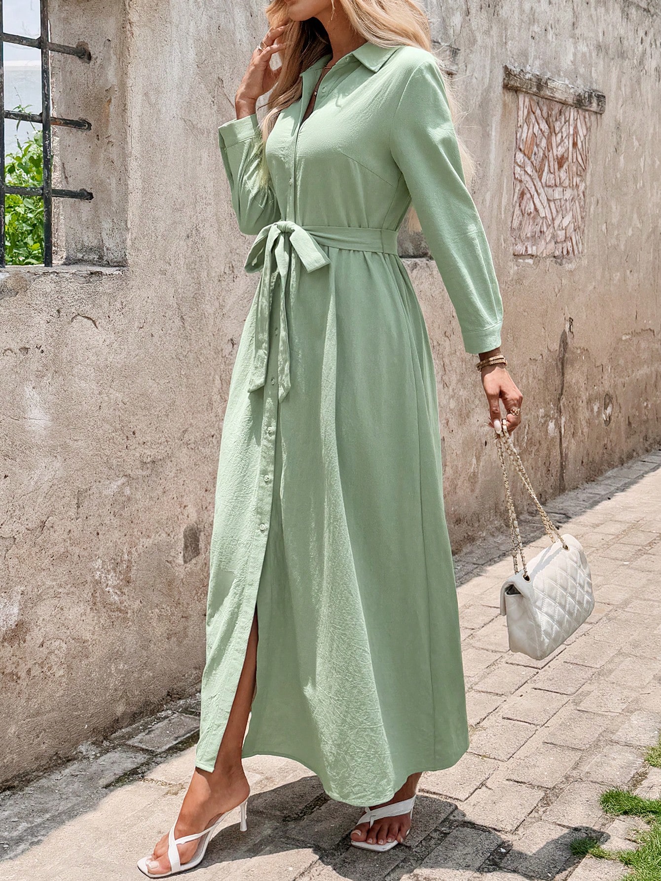 SHEIN Clasi فستان قميص أنيق جديد للنساء مع ربطة عن...