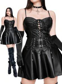 Whyspr Casual Punk Plus Size Rave Corset Dress - Black - View 1