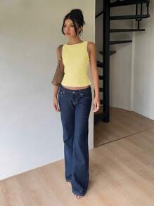 Aloruh Women's Commuting & Daily Wear Backless Bow Decor Round Neck Sleeveless Shirt, Yellow Top - Yellow - View 8