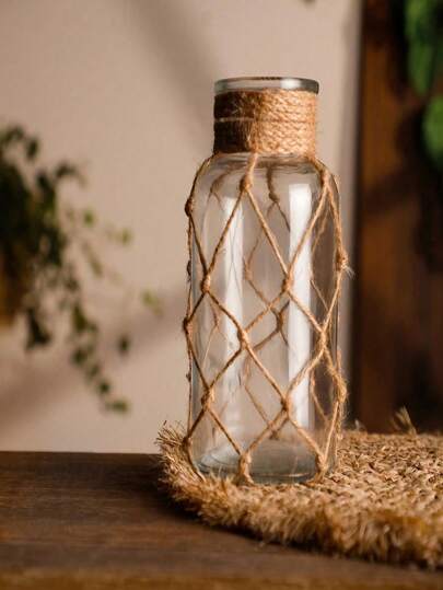1pc Creative Vintage Bohemian Art made Woven Transparent Glass Cylinder Vase, Original Home ation woven Mesh Bag Festival s, Desktop ation, Flower Arrangements Hydroponic Planting, Ideal Country Farmho Tafel ation,Home ,Living Room ,Boho ,Flower Vase,Centerpiece,Wedding ations,Table Birthday Graduation view 2