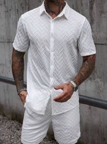 Manfinity Homme Men's Short Sleeve Shirt And Shorts Set, Fashionable Summer Outfit