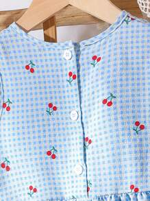 Elladie kids 女童无袖格子碎花蝴蝶结背心和裤子两件套，甜美可爱的夏季服装套装 - 淺藍色 - 查看 5