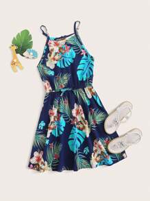 SHEIN Tween Girl Tropical Print Cami Dress