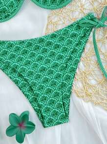 Swim Mod 2pcs/Set Women's Fashion New Random Printed Padded Triangle Bikini Summer Beach Swimsuit - Green - View 5