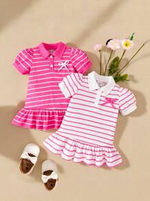 Souflis Souflis 2 Packungen Baby Mädchen, süßes und modisches Polo-Kragen gestreiftes Kleid, geeignet für Sommer, Urlaub und Reisen