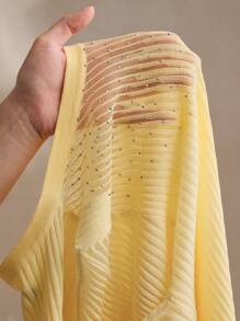 Anewsta Women's Elegant Luxury Rhinestone Sheer Short Sleeve Knitted Top/T-Shirt/Blouse, Butter Yellow