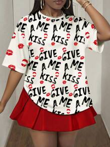 Maweii maglietta maglia a girocollo, oversize donna, con grafica a lettera, a maniche corte, lavorazione a maglia morbida, casual e alla moda di taglia curvy