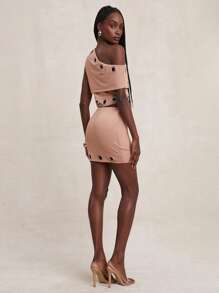 NYA SZN Huda Skirt High Rise Eyelet Detail Bodycon SexyConcert Club Party Grunge Streetwear Going Out Fall Summer Vacation Mini Skirt Statement Festival Carnival Outfits For Women - Brown - View 5