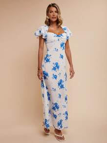 COSMINA Women Floral Print Long Dress - Baby Blue - View 4