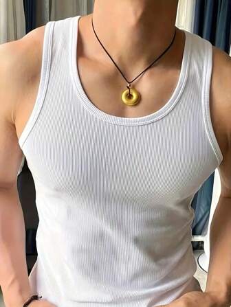 Manfinity Sport Corelite Men's Crew Neck Ribbed Rib Knit Tank Top, Casual Sports Summer Top Workout Tops White Tank Top Breathable