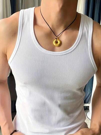 Manfinity Sport Corelite Men's Crew Neck Ribbed Rib Knit Tank Top, Casual Sports Summer Top Workout Tops White Tank Top Breathable