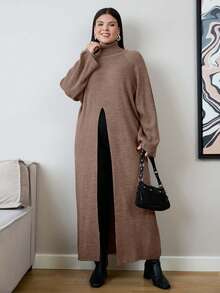 EURMUSE Fashion Maxi Sweater With Tie Detail, Solid Color Suitable For Summer - Camel - View 6