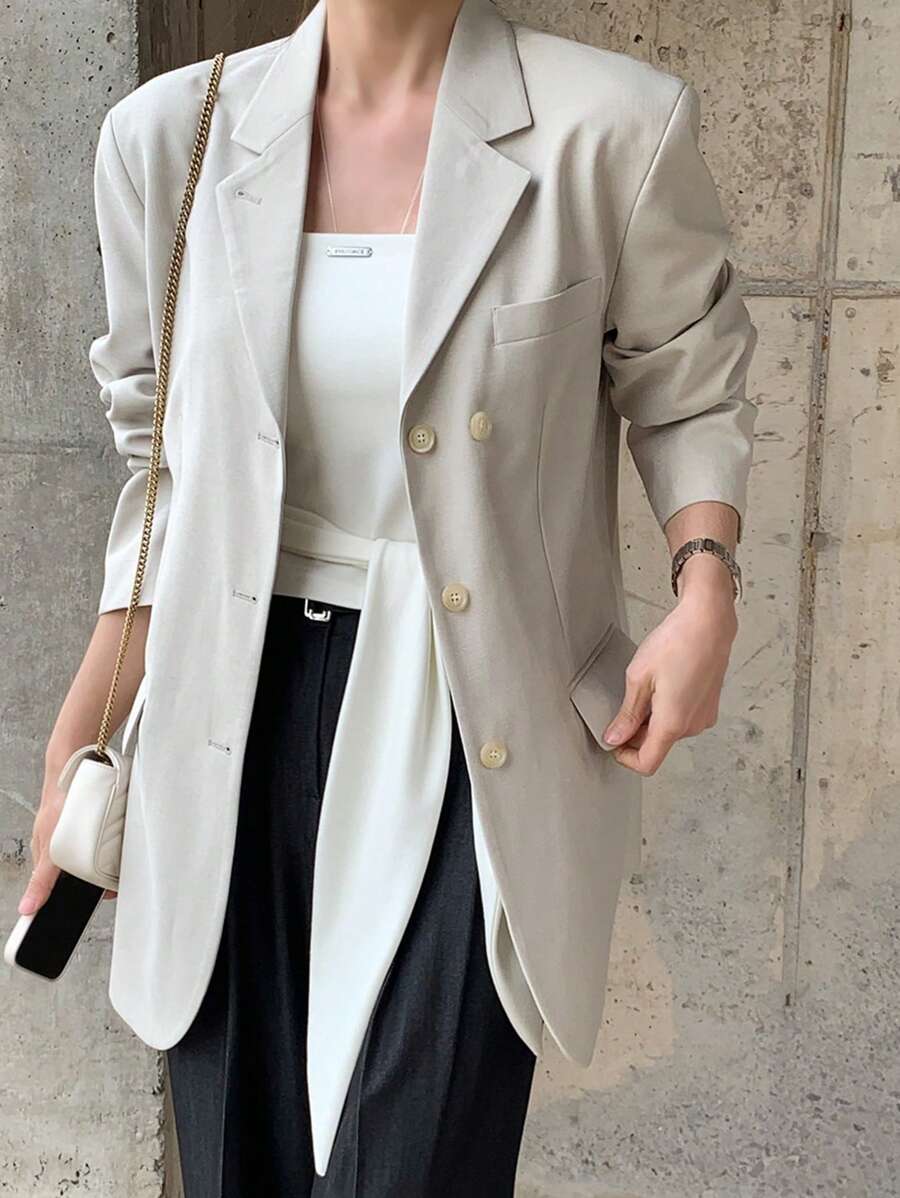 DAZY Women's Casual Loose Suit Jacket, Single-Breasted Design, High-Quality Chic Style Business Attire - Khaki - View 1