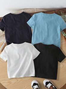 SHEIN Bộ 4 áo thun ngắn tay cổ tròn in hình xe đua cho bé trai, thích hợp mặc mùa hè, áo thun in hình xe hơi, áo thun in hình cho bé trai, áo thun quần áo cho bé trai. - Nhiều màu - Xem 2