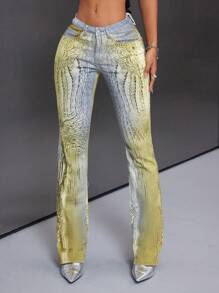 SHEIN Tall Jeans de pierna acampanada con estampado total y bolsillos para mujer de estilo urbano