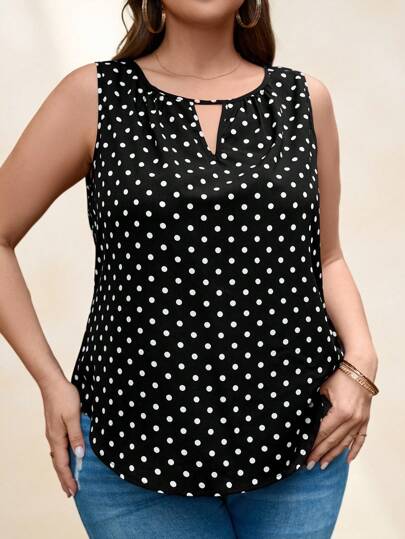 SHEIN Clasi Plus Size Mùa Hè Thanh Lịch Chấm Bi In Hình Chấm Bi Khoét Hở Áo Sơ Mi Nữ Cho Nữ Công Sở