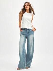 ATUI Studio 女士优雅百搭简约复古刺绣白色上衣，时尚夏季上衣，商务休闲女装，外出上衣 - 白色 - 查看 1