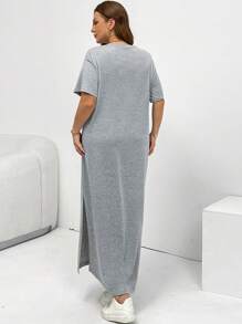 SHEIN Essnce Plus-Size Women's Summer Short-Sleeved Dress, Casual Women's Dress, Grey Dress, Knotted Dress Summer Dresses For Women