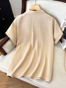 Lacomfia Plus Size Women's Loose Short Sleeve Casual Button-Down Shirt - Apricot - View 2