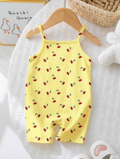 SHEIN Babymeisjes casual romper met jarretels, geschikt voor lente en zomer