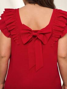 Reflora 春季女式大码红色蝴蝶结后背直筒中长连衣裙，优雅日常穿着/情人节连衣裙优雅连衣裙浪漫连衣裙女士夏装女士夏装优雅女士连衣裙女士春装 - 紅色 - 查看 4