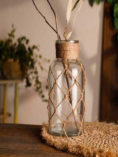 1pc Creative Vintage Bohemian Art made Woven Transparent Glass Cylinder Vase, Original Home ation woven Mesh Bag Festival s, Desktop ation, Flower Arrangements Hydroponic Planting, Ideal Country Farmho Tafel ation,Home ,Living Room ,Boho ,Flower Vase,Centerpiece,Wedding ations,Table Birthday Graduation view 4