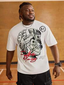 EASEVO 大码男式宽松字母印花圆领短袖针织 T 恤