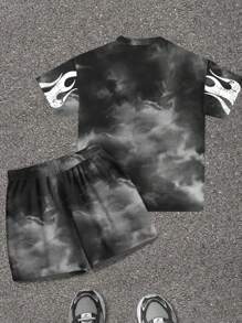 SHEIN Leap Crew 2 件套青少年男童休闲字母印花短袖圆领套装，适合夏季 - 彩色 - 查看 2