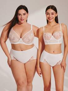 LUVLETTE 女士刺绣优雅内衣全罩杯聚拢透气钢圈性感无衬里网眼蕾丝文胸白色缩小胸罩新娘内衣 - 白色 - 查看 10