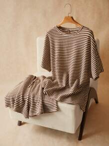 Elaquor Plus Size 2 Pieces Set: Summer Holiday T-Shirt And ShortsSummer Outfits For Women