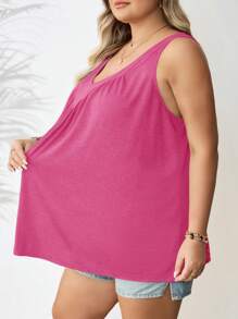 SHEIN CURVE+ Áo ba lỗ rộng màu trơn thường ngày cỡ lớnTrang phục nghỉ mát mùa hè/đồng quê/bãi biển/Trang phục bãi biển/Đồ mặc bãi biển - Màu Hồng Tươi - Xem 9