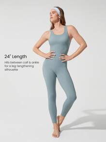 GLOWMODE 24" FeatherFit™-Air Backspin Butt Scrunch Removable Cups Bodysuit Romper Low-Impact Yoga Pilates Studio Daily Casual Wear - Grey - View 6