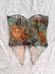 Soleia 女士休闲度假娃娃装不对称下摆胸前系带抹胸上衣，适合度假