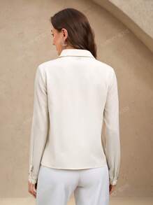 EMERY ROSE Camicia donna a maniche lunghe beige con decorazioni in perle