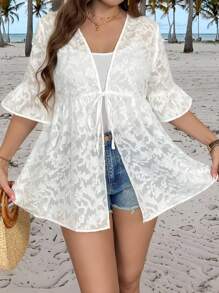 SHEIN LUNE 大码女式休闲纯色衬衫适合仲夏日斗篷度假女士海滩节舒适合身休闲风格轻松度假风格假日波西米亚风