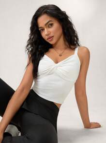 Hanevo Women's Solid Color Casual Versatile Tie-Up Camisole Top, Summer Sportwear For Daily Wear - White - View 3
