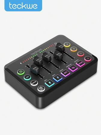 Mezclador De Audio Para Juegos, Mezclador De Audio Rgb Para Pc Recargable Con Interfaz De Micrófono Xlr, Control Individual, Fader De Volumen, Botón De Silencio, Alimentación Fantasma De 48v, Para Podcast / Grabación