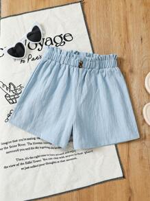 Short décontracté en papier, à taille plissée, avec détail de bouton pour jeune fille