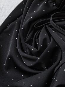 Flirla Plus Size Women Rhinestone Decor Waist Tie Loose Fashion Shorts - Black - View 5