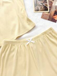Teenager Mädchen Spitzen Schleifen Besatz geripptes Trägerhemd, bequeme Stretch, kombinierbar mit tief sitzenden Shorts, geeignet für Frühling und Sommer, cool, Basic, täglich, vielseitig, Sport Mode Sommer Oberteile, Schulanfang Saison, Schuluniformen