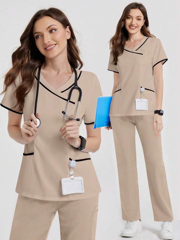 TaskEZ Scrub Uniform Top With Short Sleeves, Fashionable For Summer Nurse Scrub Sets Women Women Scrub Sets Nursing Scrubs Nurse Uniforms