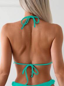 SHEIN Swim Top de bikini de mujer de unicolor con espalda descubierta y lazos en la espalda