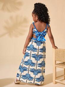 Travachic KIDS 年轻女孩雪纺碎花休闲度假连衣裙带蝴蝶结，适合度假、海滩、旅行等场合 - 白色 - 查看 1