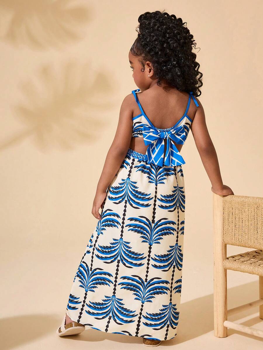 Travachic KIDS 年轻女孩雪纺碎花休闲度假连衣裙带蝴蝶结,适合度假、海滩、旅行等场合 - 白色 - 查看 1