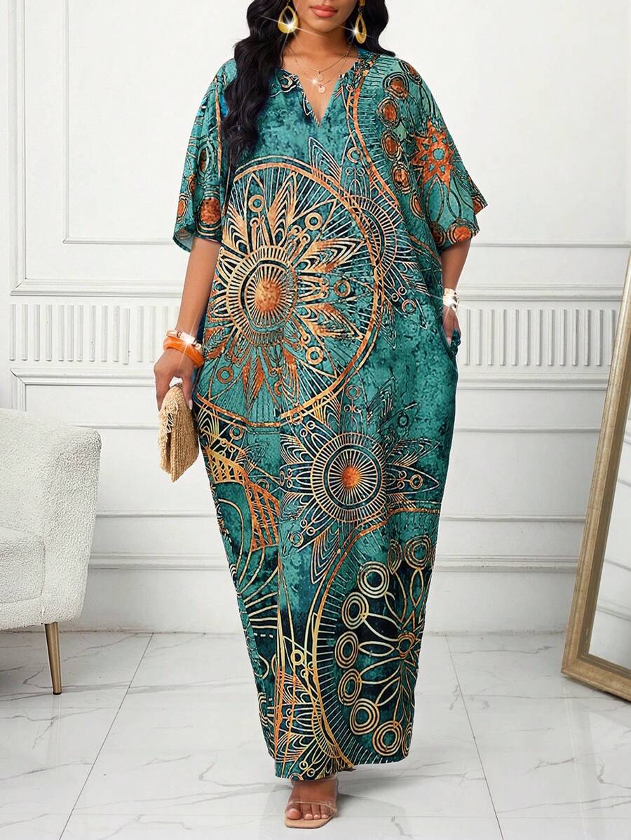 SHEIN Lady V 领长袖纯色拼布宽松休闲连衣裙长袍万圣节服装万圣节服装女士度假服装女士沙滩装海滩度假沙滩裙婚礼宾客礼服女士商务休闲舞会礼服生日和活动礼服/办公室礼服/教堂礼服/婚礼礼服/节日礼服/非洲女装 - 彩色 - 查看 1