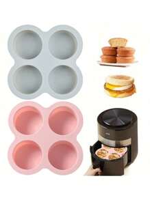 1pc Reusable Silicone Air Fryer Egg Mold, Non-Stick Air Fryer Baking Pan, Silicone Muffin Pans For Baking, Hamburger Bun Pan, Air Fryer Accessories, 4 Cavity - Grey - View 2