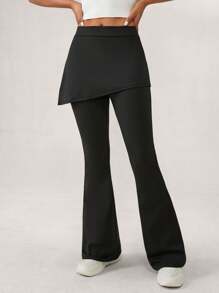 Tropiluxe Women's Solid Color High Waist Flare Elegant Pants