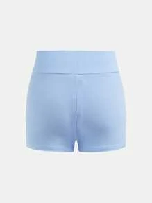 2pcs/Set Tween Girl Slim Fit Casual Round Neck Tank Top And Cycling Shorts Outfit - Baby Blue - View 9