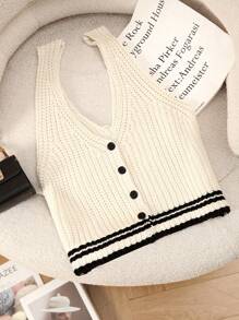 SHEIN Clasi Áo len cardigan dệt kim không tay màu sắc thanh lịch, giản dị dành cho nữ, mùa xuân/hè - Nhiều màu - Xem 1