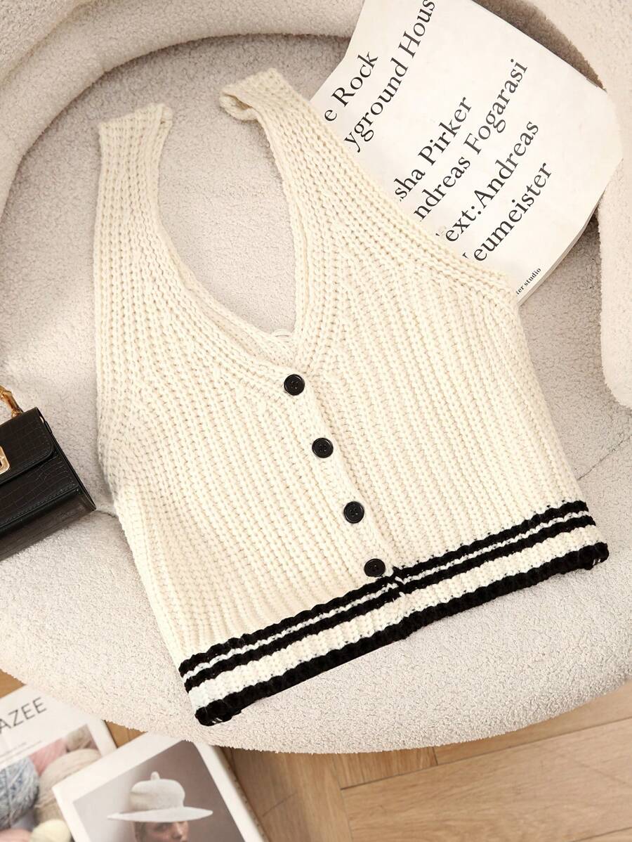 SHEIN Clasi Áo len cardigan dệt kim không tay màu sắc thanh lịch, giản dị dành cho nữ, mùa xuân/hè - Nhiều màu - Xem 1